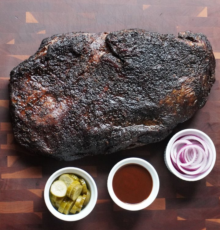 One90 Smoked Meats whole beef brisket, whole overhead